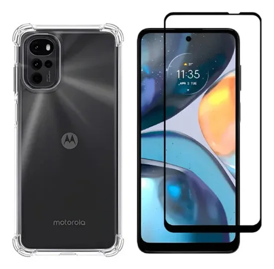 Kit Capa Anti Impactos + Película 3d De Vidro Para Moto G22