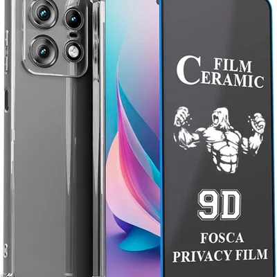 Kit Capa + Película Fosca Privacidade + Fone De Ouvido Para Moto Edge 50