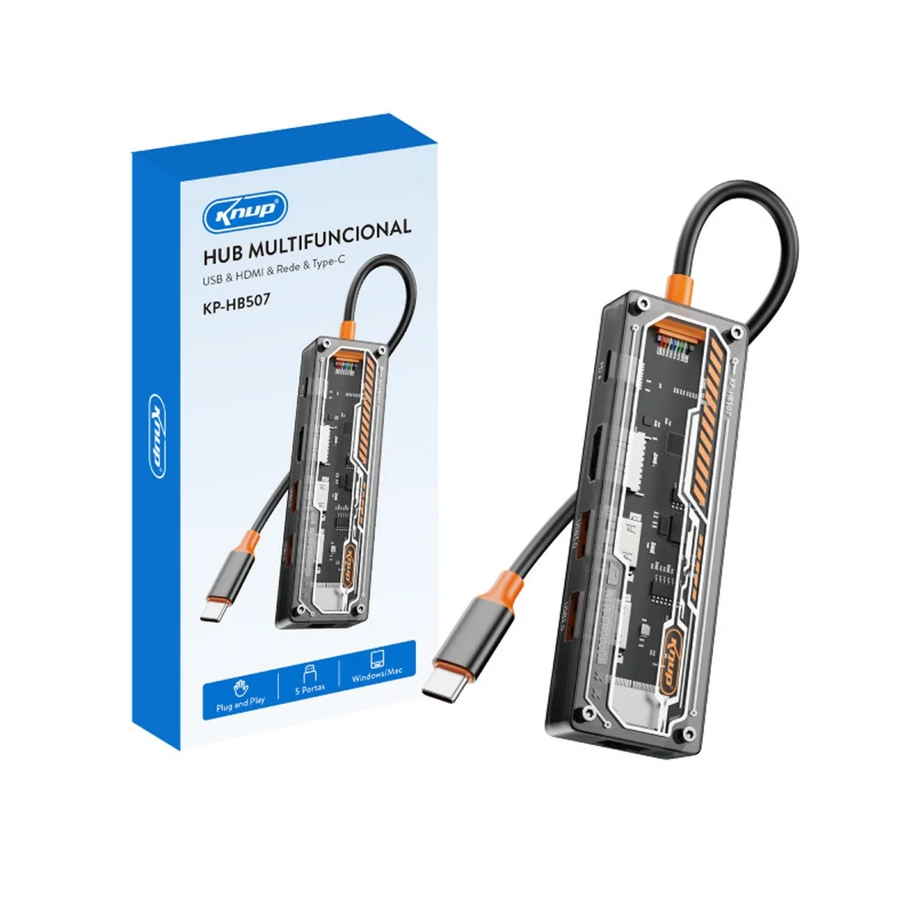 Imagem 3 de 3 do produto Hub Usb Multifunção HDMI Rj45 Usb-c 3.0 4k Knup Kp-hb507