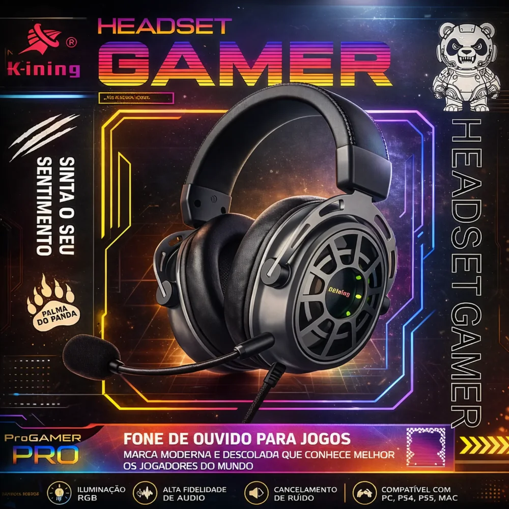Imagem 3 de 5 do produto Fone Headset Gamer RGB Com Microfone Peining