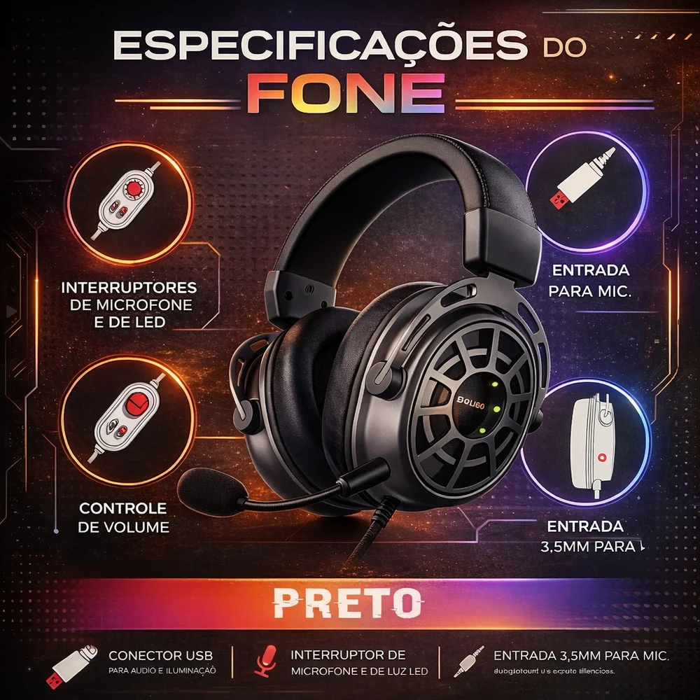 Imagem 5 de 5 do produto Fone Headset Gamer RGB Com Microfone Peining