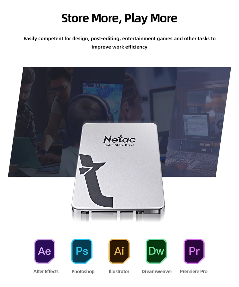 Imagem 3 de 5 do produto SSD Netac 512GB SATA III Leitura 560 MB/s Gravação 520 MB/s 3D Nand - Prata
