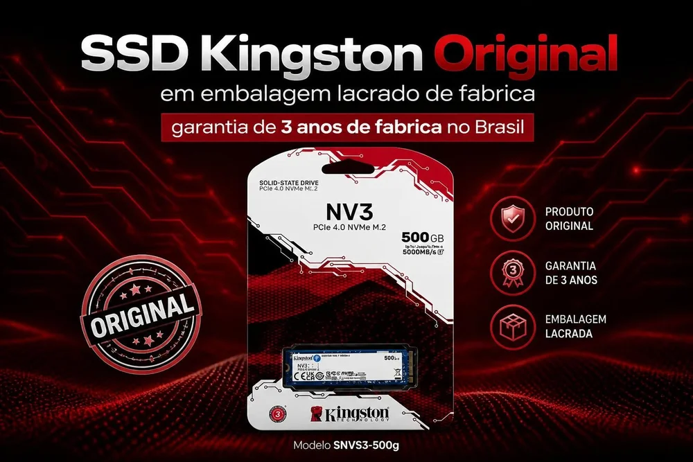 Imagem 4 de 5 do produto SSD Kingston NV3, 500 GB, M.2 2280, PCIe 4.0 x4, NVMe, Leitura: 5000 MB/s, Gravação: 3000 MB/s, Azul - SNV3S/500G