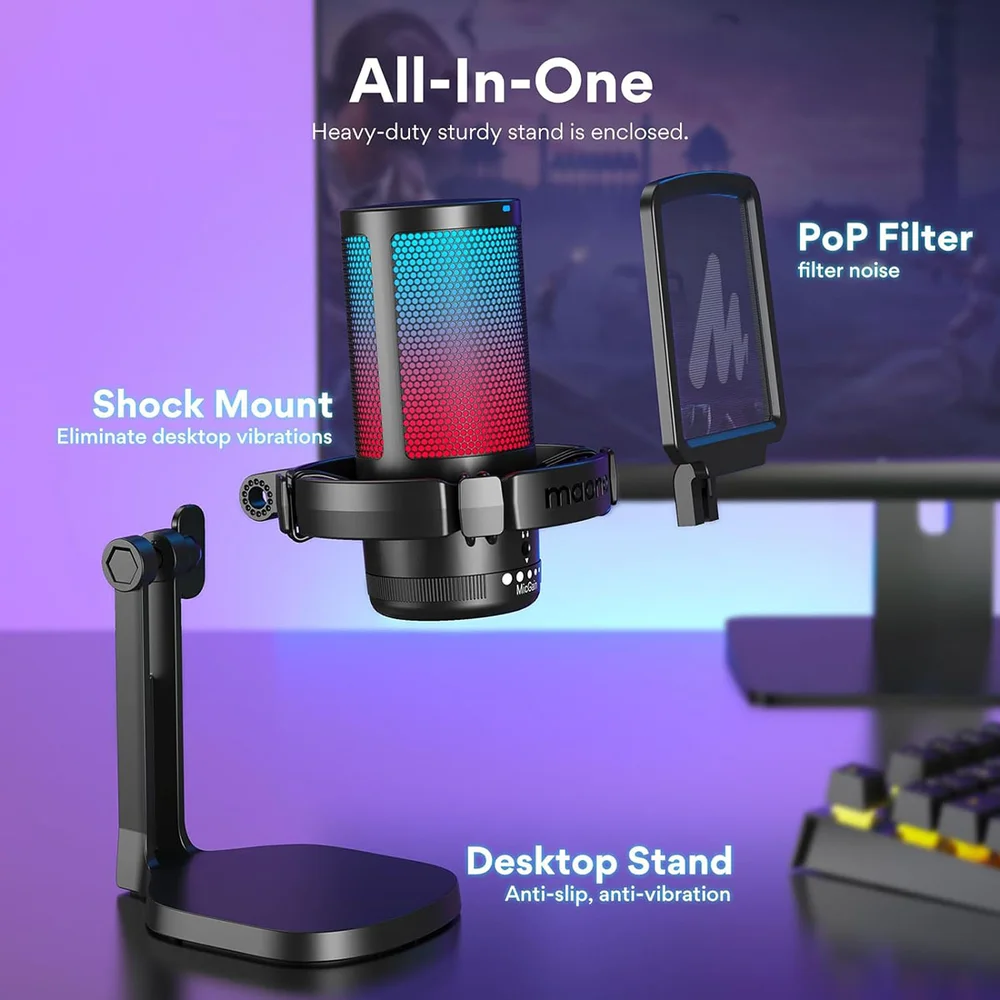 Imagem 2 de 5 do produto Microfone Com Suporte Dgm20 RGB Maono Preto