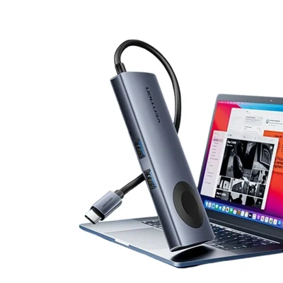 Carregador Magnético Sem Fio Vention 6 Em 1 Usb C Hub 4k 60hz Cinza
