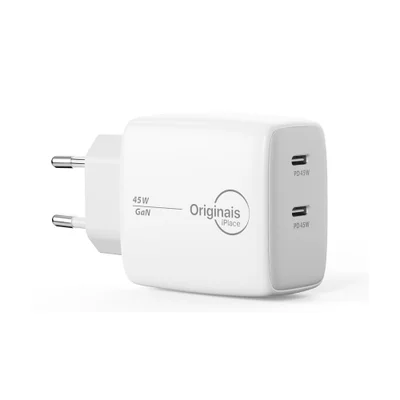 Carregador Gan 45w Iplace – Duas Portas Usb-c Power Delivery