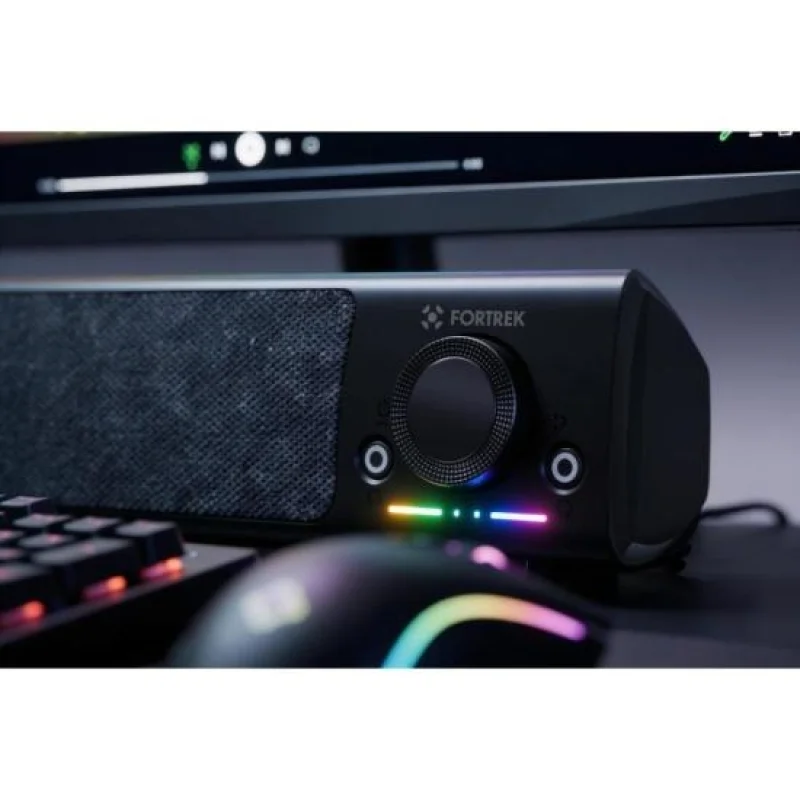 Imagem 2 de 5 do produto Soundbar, Caixa De Som, Gamer, Fortrek Sonar, Com Fio, Cabo 2 X P2 (áudio + Microfone) E 1x Usb (alimentação), RGB, Potência 7w, Preta