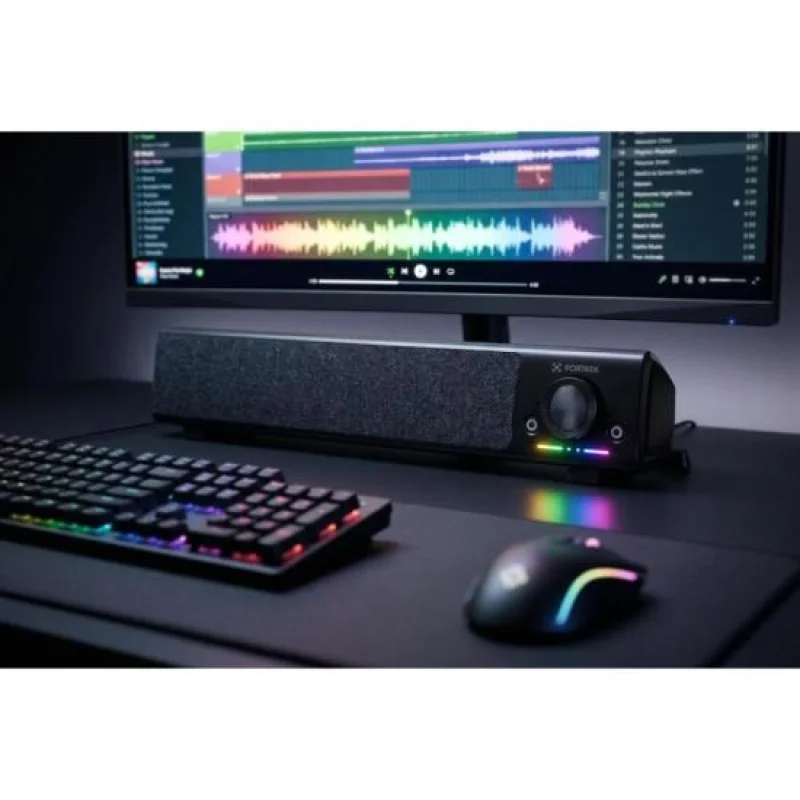 Imagem 4 de 5 do produto Soundbar, Caixa De Som, Gamer, Fortrek Sonar, Com Fio, Cabo 2 X P2 (áudio + Microfone) E 1x Usb (alimentação), RGB, Potência 7w, Preta