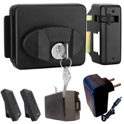Kit Fechadura Traver 90 62mm Portão Social Aciona Por Controle Remoto