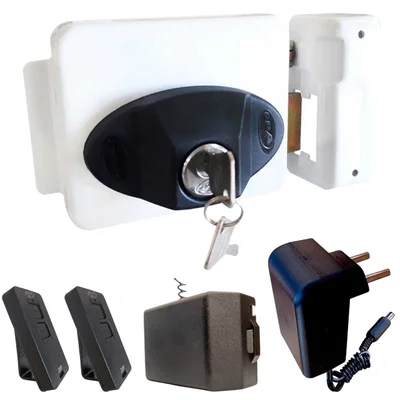 Kit Fechadura Traver 90 62mm Portão Social Aciona Por Controle Remoto
