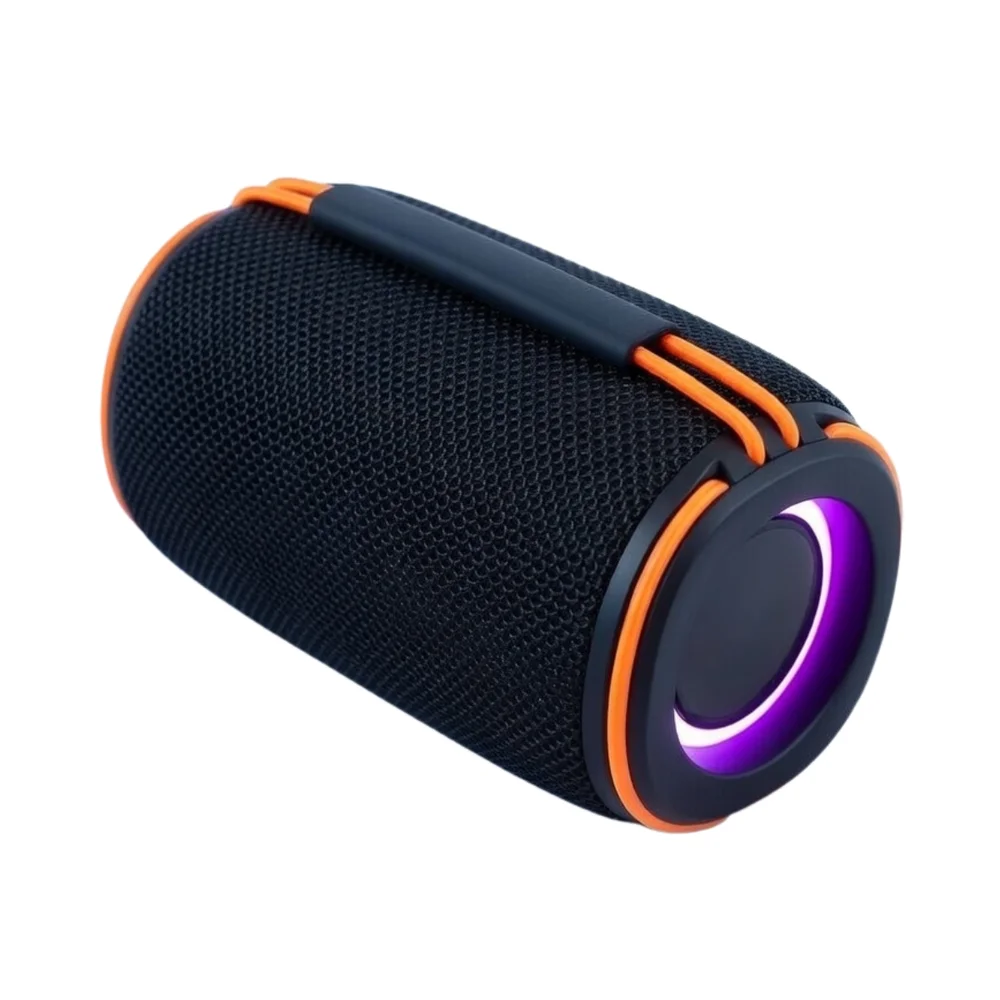 Caixa De Som Portátil Com Bluetooth Iluminação Roxa Alça Caixa De Som Portátil Com Bluetooth Iluminação Roxa Alça