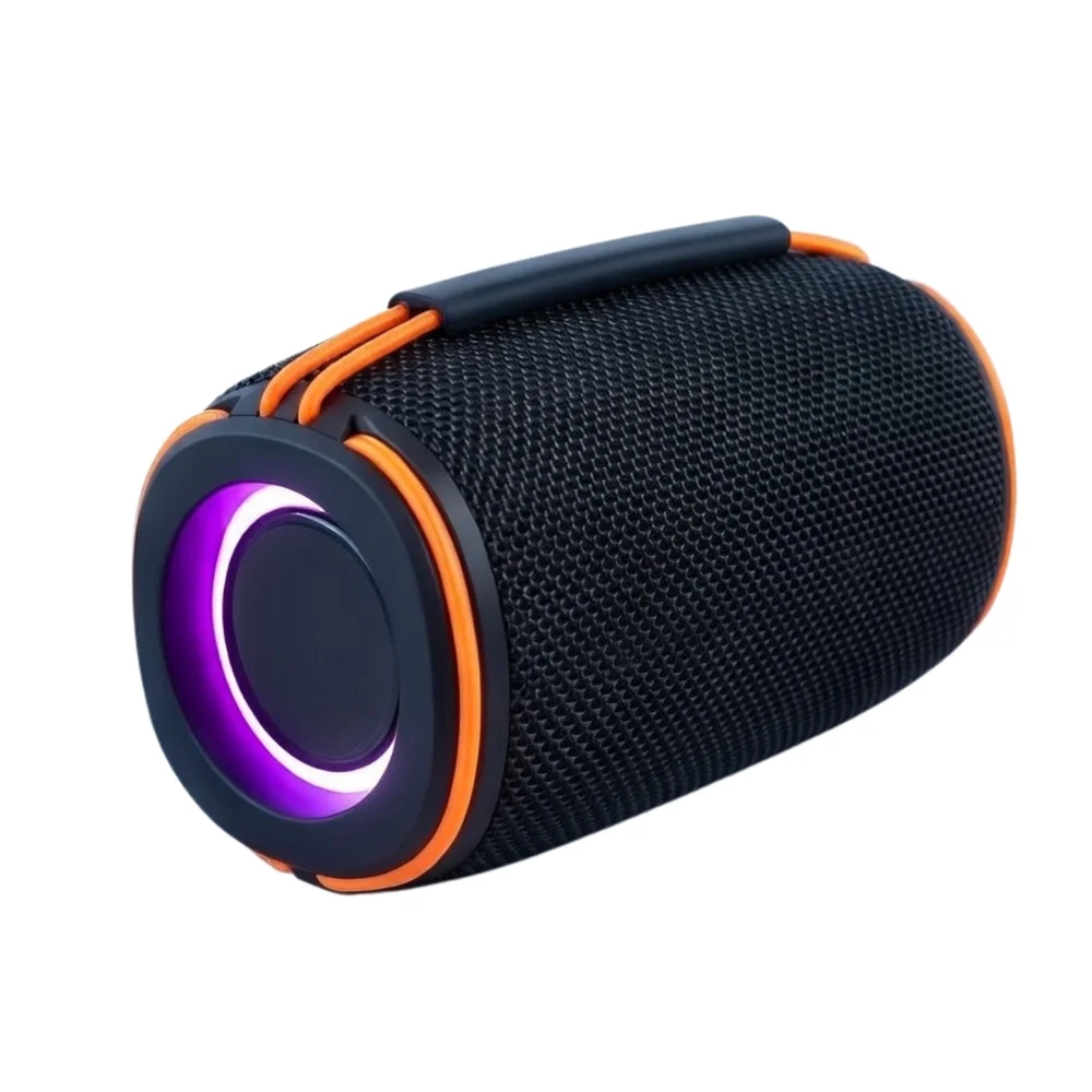 Caixa De Som Portátil Com Bluetooth Iluminação Roxa Alça Caixa De Som Portátil Com Bluetooth Iluminação Roxa Alça