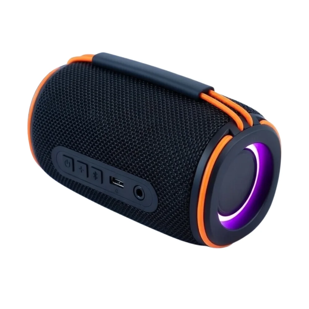 Caixa De Som Portátil Com Bluetooth Iluminação Roxa Alça Caixa De Som Portátil Com Bluetooth Iluminação Roxa Alça