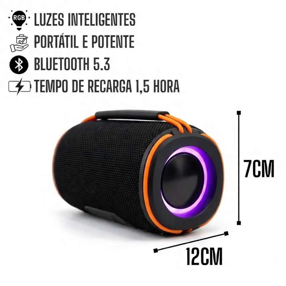 Caixa De Som Portátil Com Bluetooth Iluminação Roxa Alça Caixa De Som Portátil Com Bluetooth Iluminação Roxa Alça