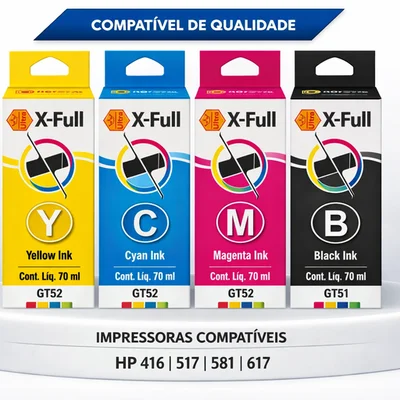 Kit Tinta Compativel P/hp Tank Gt51/52 517 581 584 617 Kcmy