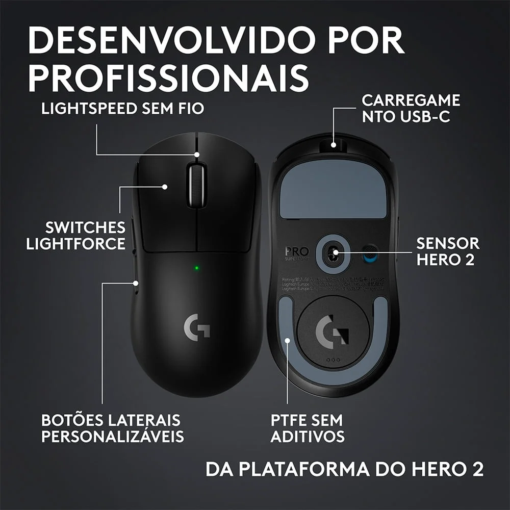 Imagem 5 de 5 do produto Mouse Gamer Sem Fio Logitech G Pro X Superlight 2c Com 5 Botões, Sensor 44k Dpi, Atualização De Até 8 Khz, Preto N/a