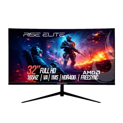Monitor Gamer Curvo Rise Mode Elite 32", FHD, 165Hz, VA, FreeSync, HDR 400, DisplayPort e HDMI, sRGB 99%, Preto - RM-MOG-32C165FH-B