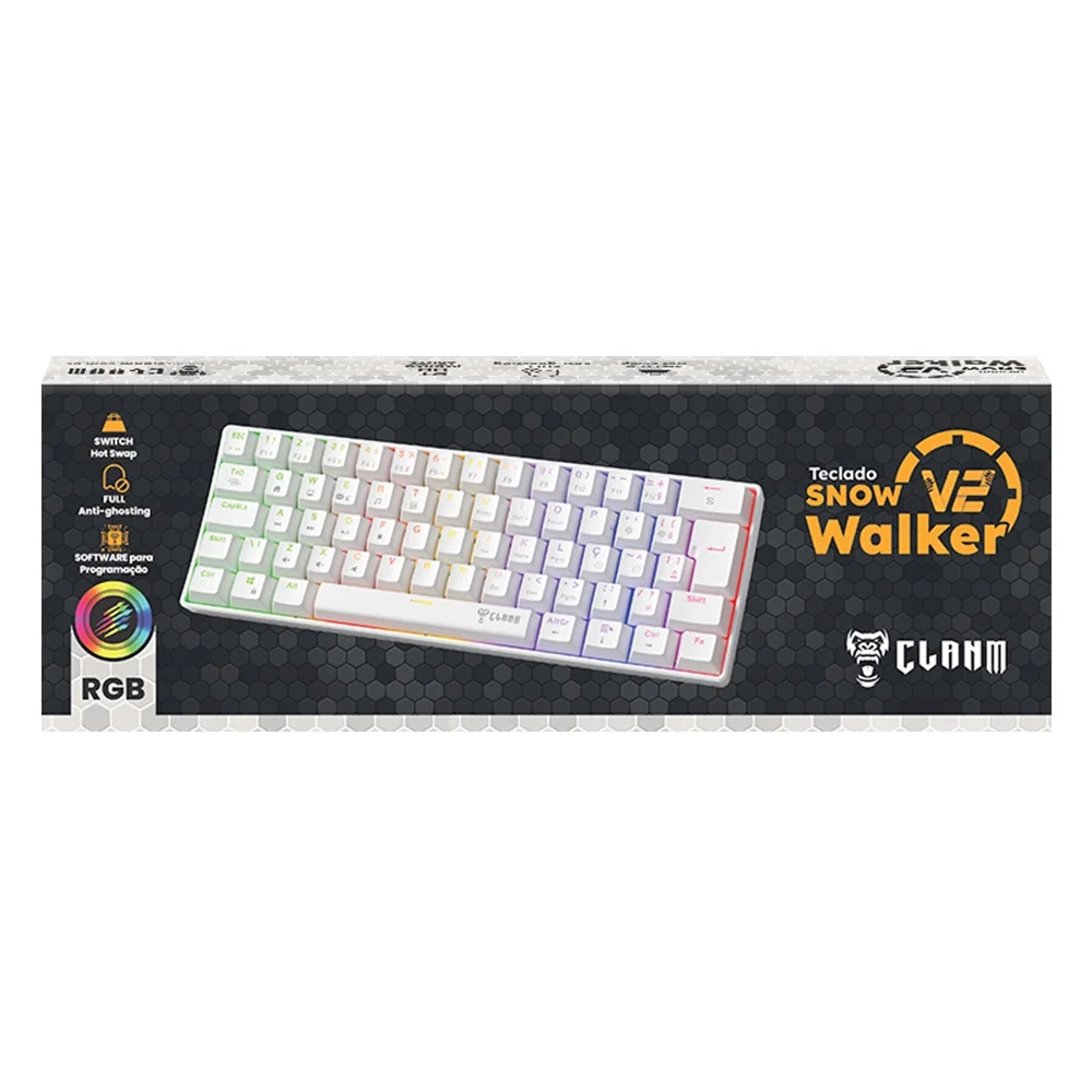 Teclado Mecânico Branco RGB 60% Gamer Switch Brown Jogos Tkl Snow Walker V2 Clanm Teclado Mecânico Branco RGB 60% Gamer Switch Brown Jogos Tkl Snow Walker V2 Clanm