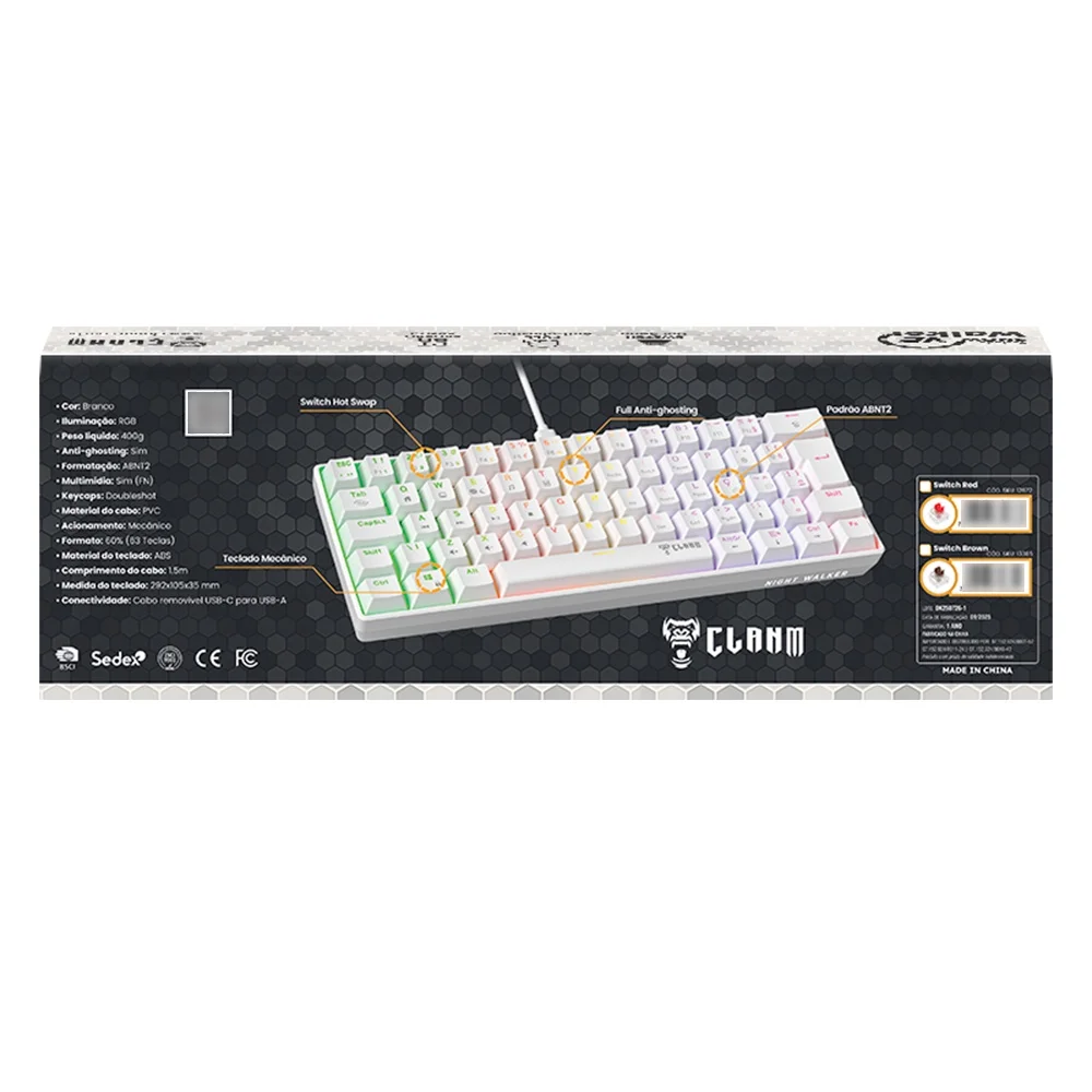 Teclado Mecânico Branco RGB 60% Gamer Switch Brown Jogos Tkl Snow Walker V2 Clanm Teclado Mecânico Branco RGB 60% Gamer Switch Brown Jogos Tkl Snow Walker V2 Clanm