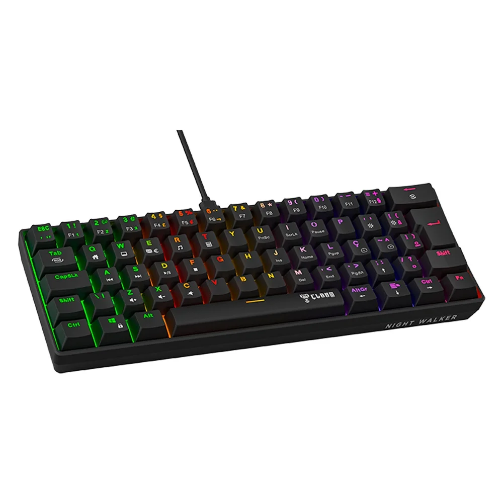 Imagem 2 de 5 do produto Teclado Mecânico RGB 60% Gamer Jogos Switch Brown Tkl Night Walker V2 Clanm