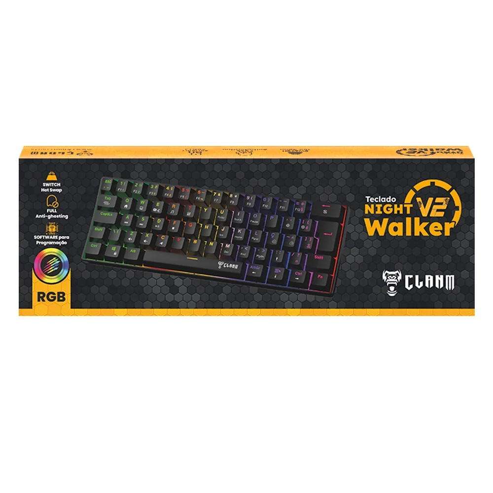 Imagem 4 de 5 do produto Teclado Mecânico RGB 60% Gamer Jogos Switch Brown Tkl Night Walker V2 Clanm