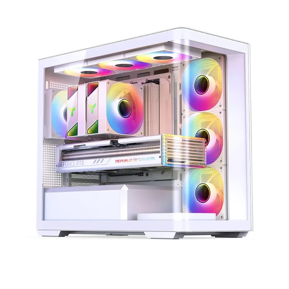 Imagem 2 de 5 do produto Gabinete Gamer Aquário Jonsbo D300 White M-atx Vidro Temperado Usb-c Branco