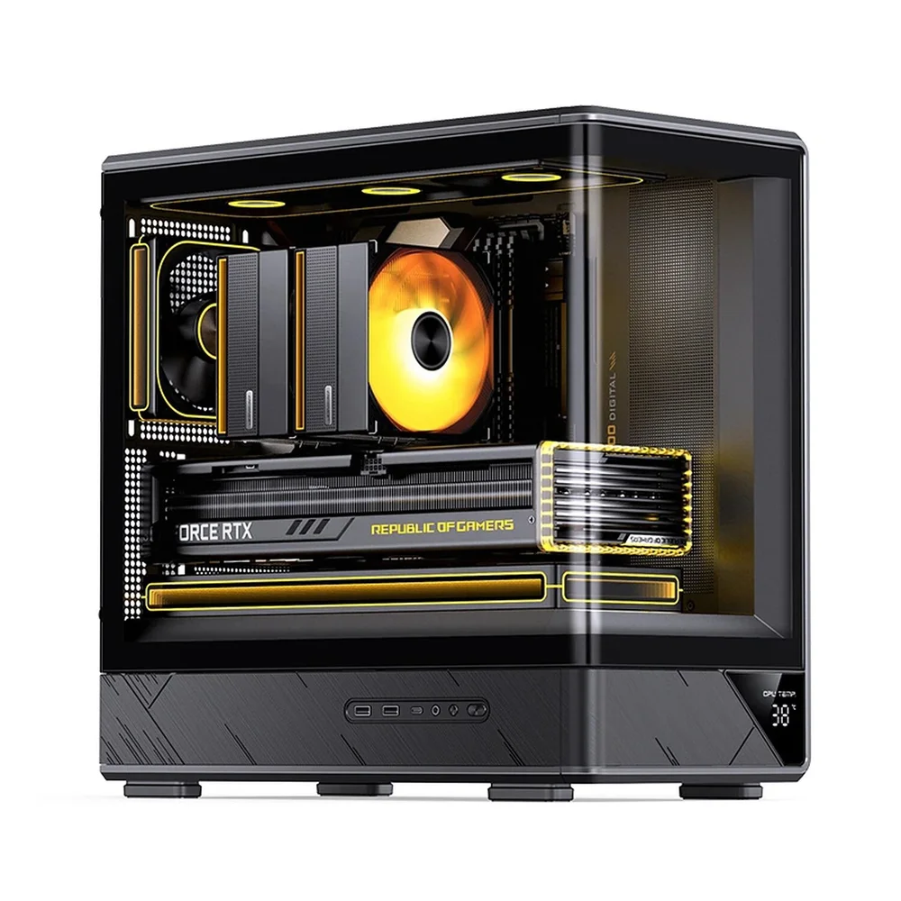 Imagem 3 de 5 do produto Gabinete Gamer Aquário Jonsbo D200 Preto Com Display Digital M-atx Usb-c
