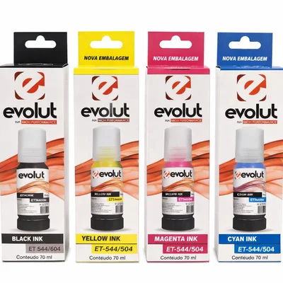 Kit 4 Tintas Evolut P/ Epson  504 544 L3150 L3250 L4150 70ml