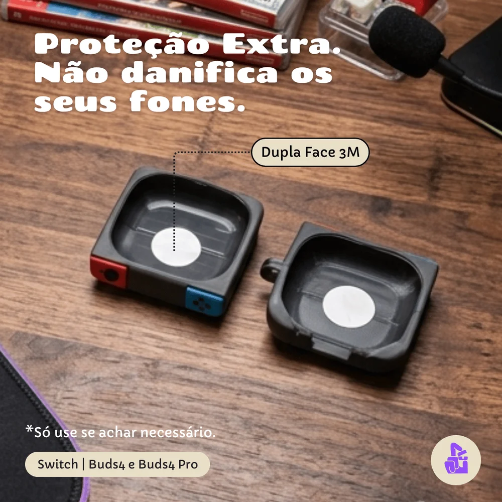 Imagem 2 de 5 do produto Capa Protetora Nerdcase Compatível Com Samsung Galaxy Buds 4, Buds 4 Pro, Silicone, Vídeo Game Nintendo