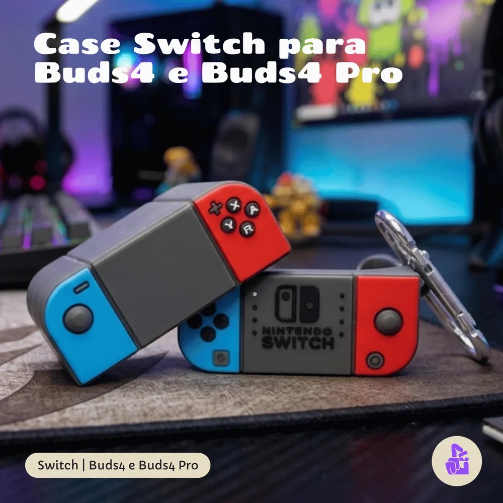 Imagem 3 de 5 do produto Capa Protetora Nerdcase Compatível Com Samsung Galaxy Buds 4, Buds 4 Pro, Silicone, Vídeo Game Nintendo