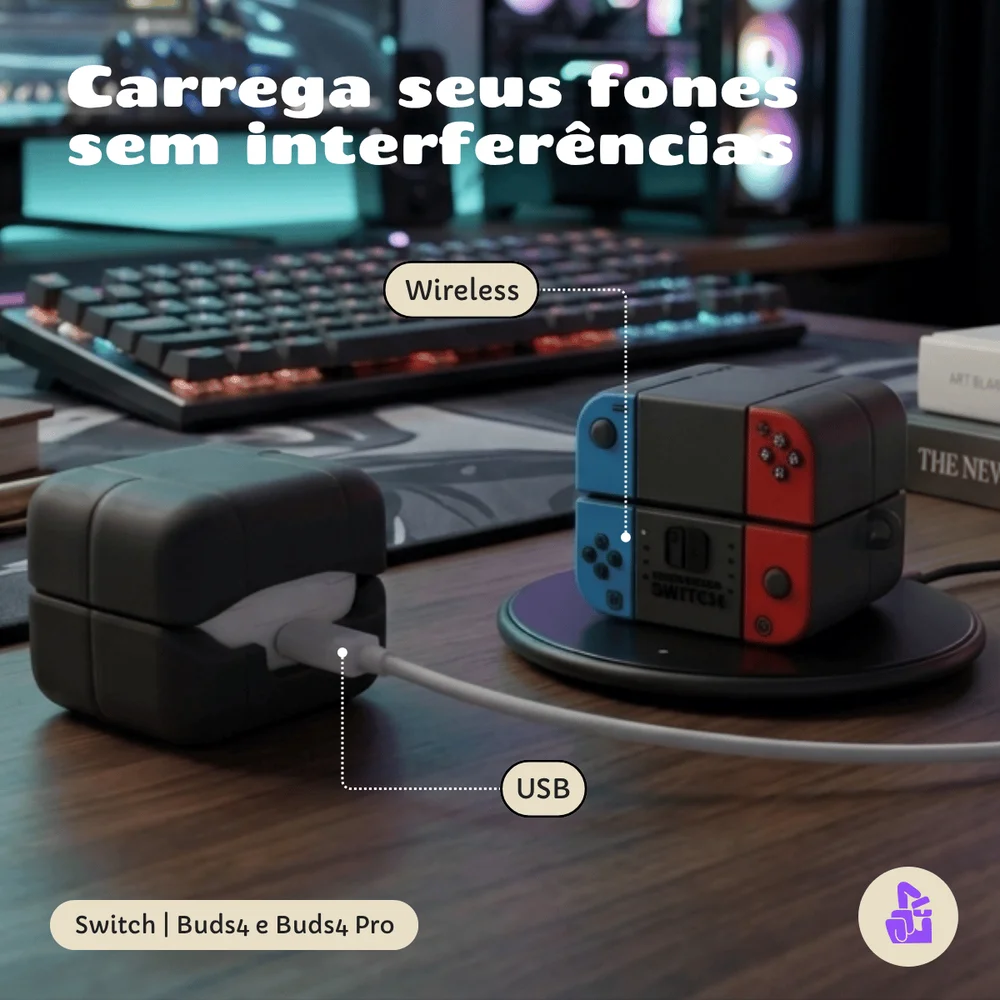 Imagem 5 de 5 do produto Capa Protetora Nerdcase Compatível Com Samsung Galaxy Buds 4, Buds 4 Pro, Silicone, Vídeo Game Nintendo