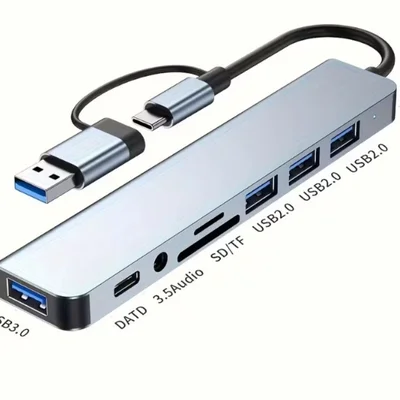 Hub Usb C 8-em-1 Com Jack De Áudio Compatível Com Tablets, Notebook,  Alimentado Por Usb