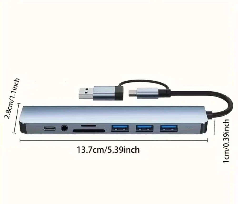 Imagem 2 de 4 do produto Hub Usb C 8-em-1 Com Jack De Áudio Compatível Com Tablets, Notebook,  Alimentado Por Usb
