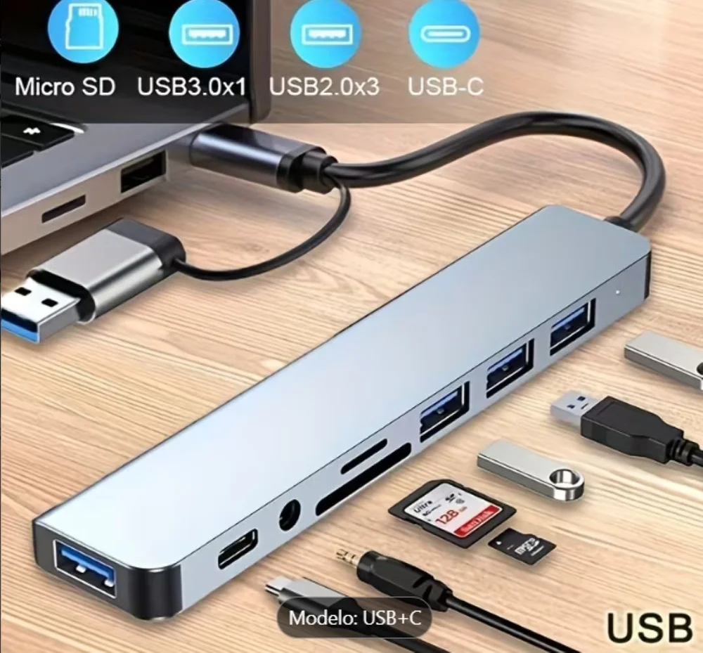 Imagem 3 de 4 do produto Hub Usb C 8-em-1 Com Jack De Áudio Compatível Com Tablets, Notebook,  Alimentado Por Usb