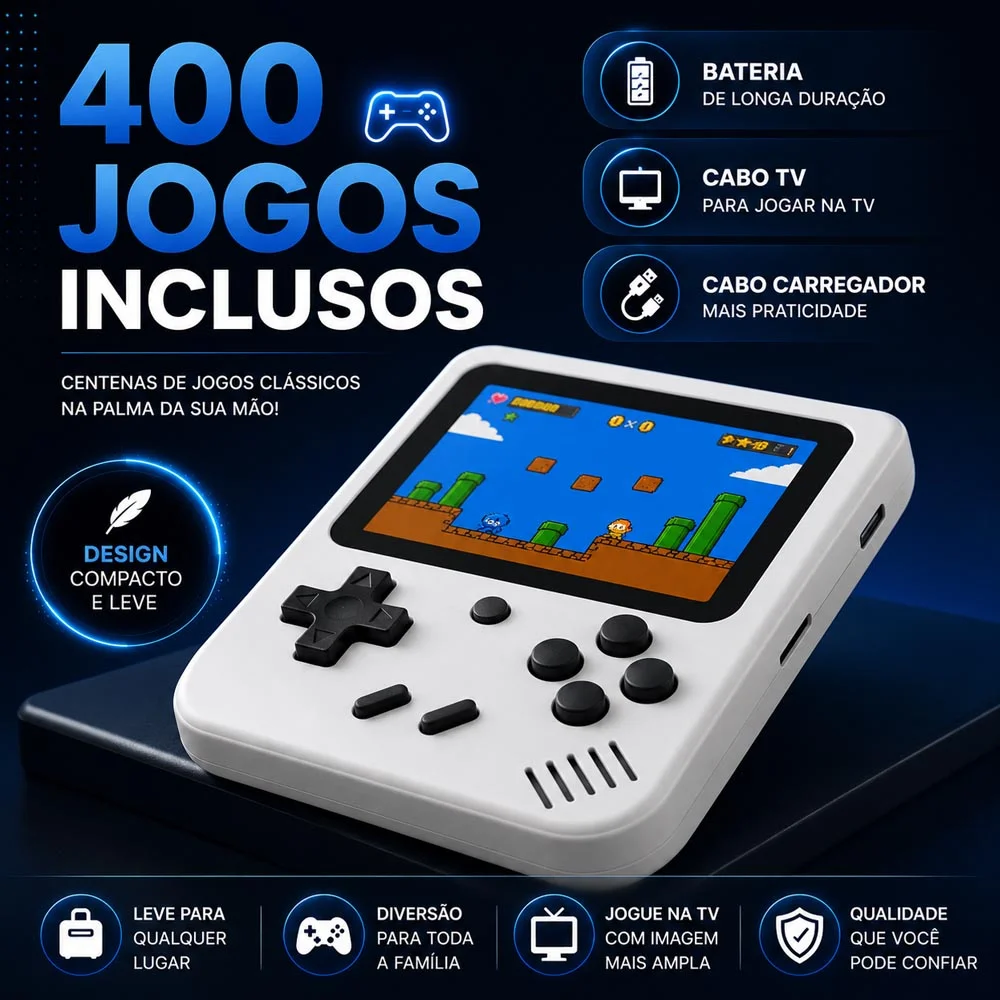 Super Mini Video Game Portátil 400 Em 1 Retrô Cor:preto Super Mini Video Game Portátil 400 Em 1 Retrô Cor:preto