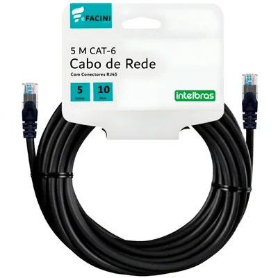 Cabo De Rede Efacini Preto Cat6 Intelbras 100% Cobre, Anatel 5 Metros