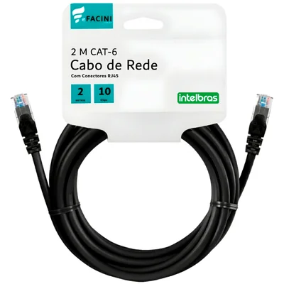Cabo De Rede Efacini Preto Cat6 Intelbras 100% Cobre, Anatel 2 Metros