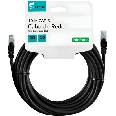 Cabo De Rede Efacini Preto Cat6 Intelbras 100% Cobre, Anatel 10 Metros