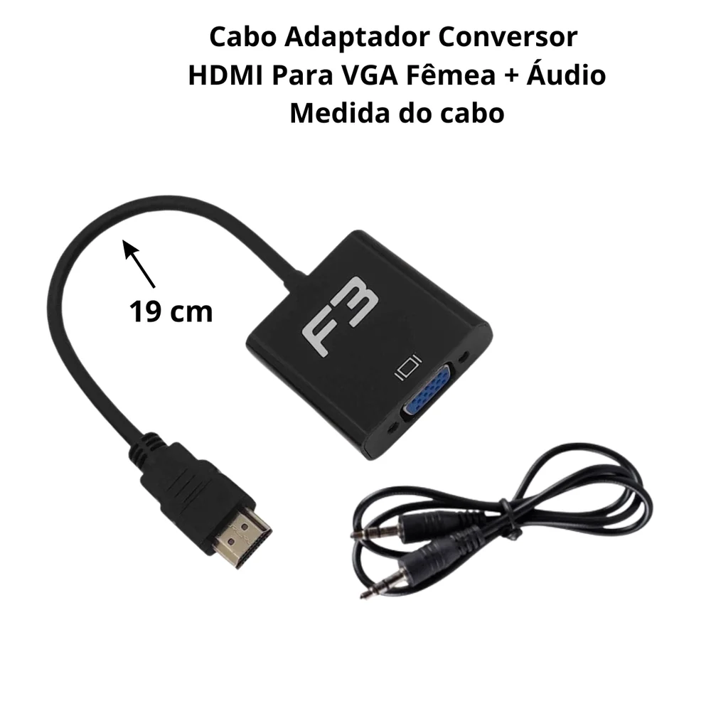 Imagem 4 de 5 do produto Cabo Adaptador Conversor HDMI Para Vga Fêmea + Áudio