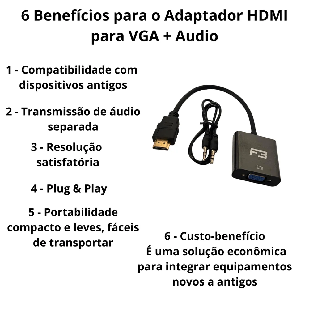 Imagem 5 de 5 do produto Cabo Adaptador Conversor HDMI Para Vga Fêmea + Áudio