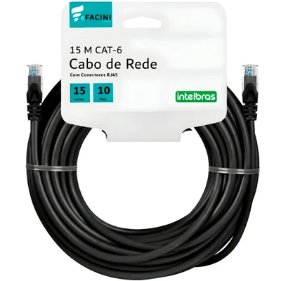 Cabo De Rede Efacini Preto Cat6 Intelbras 100% Cobre, Anatel 15 Metros