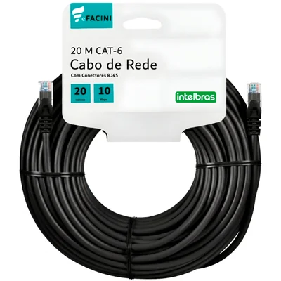 Cabo De Rede Efacini Preto Cat6 Intelbras 100% Cobre, Anatel 20 Metros