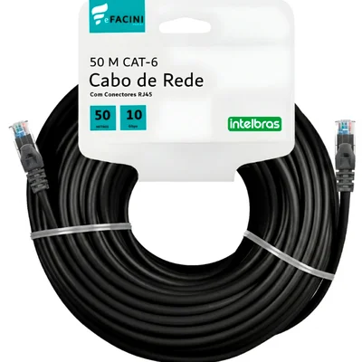 Cabo De Rede Efacini Preto Cat6 Intelbras 100% Cobre, Anatel 50 Metros