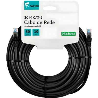 Cabo De Rede Efacini Preto Cat6 Furukawa 100% Cobre, Anatel 30 Metros