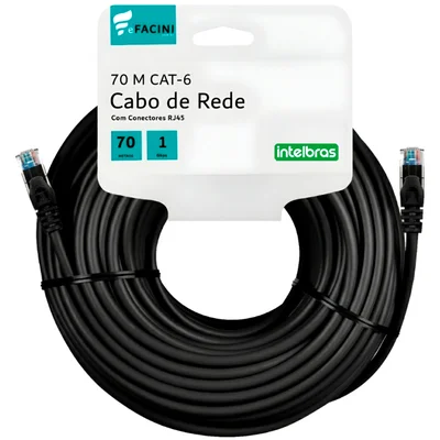 Cabo De Rede Efacini Preto Cat6 Intelbras 100% Cobre, Anatel 70 Metros