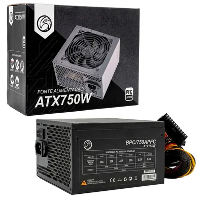 Fonte Atx Brazil PC 750w Real, Bivolt Automático, Pfc Ativo, Cabo De Energia, Cooler 120mm, Silenciosa - Bpc-750pfca-smt