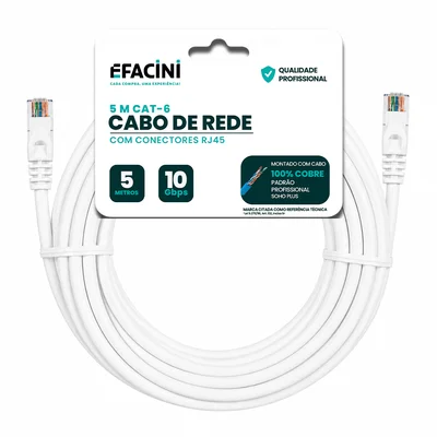 Cabo De Rede Efacini Branco Cat6 Ef-Connect 100% Cobre, Anatel 5 Metros