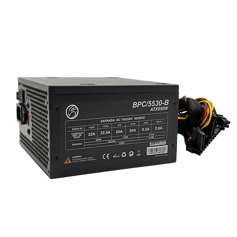 Imagem 2 de 5 do produto Fonte Atx Brazil PC 550w, Bivolt, Com Cabo De Energia, Cooler 120mm, Silenciosa - Bpc-5530-smt