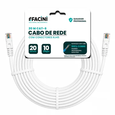Cabo De Rede Efacini Branco Cat6 Ef-Connect 100% Cobre, Anatel 20 Metros