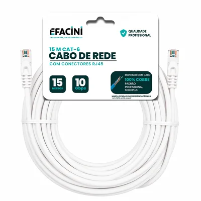 Cabo De Rede Efacini Branco Cat6 Ef-Connect 100% Cobre, Anatel 15 Metros